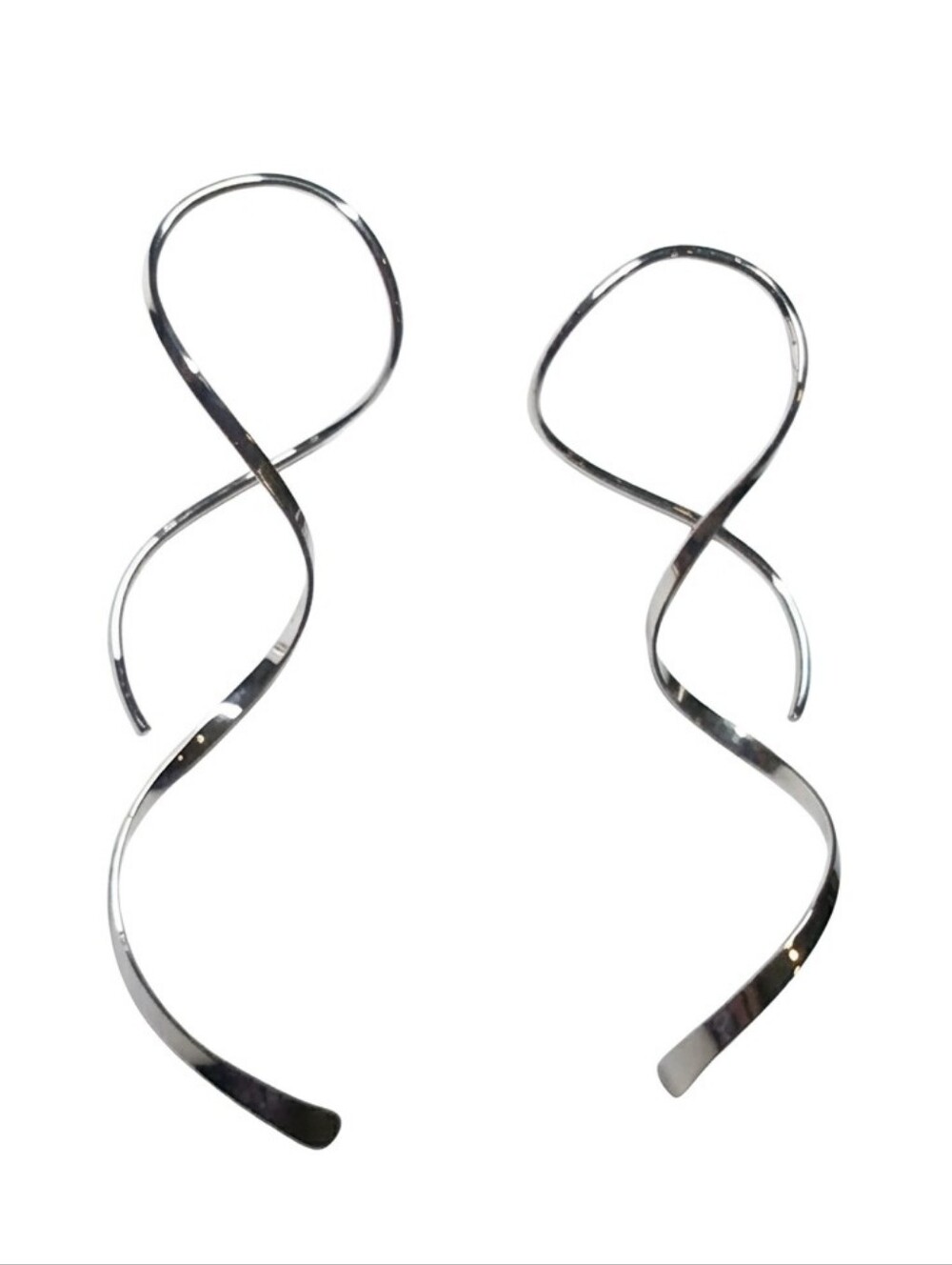 Silvertone Abstract Swirl Statement Drop Earrings Geometric Wave Dangle Threader